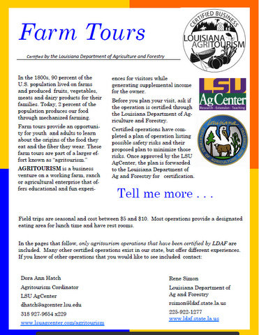 Farm Tours Certified by the Louisiana Department of Agriculture and Forestry
